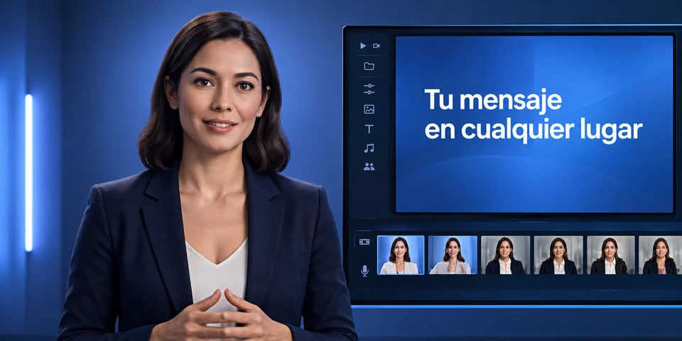 Portavoz digital junto a una pantalla con el mensaje «Tu mensaje en cualquier lugar»